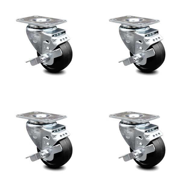 3 Inch Soft Rubber Wheel Swivel Top Plate Caster Set with Brake